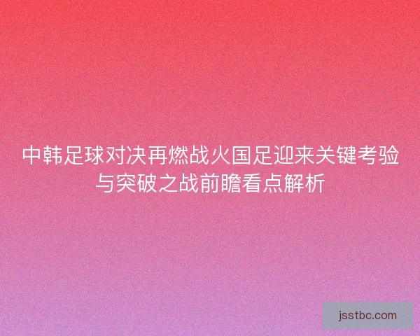 中韩足球对决再燃战火国足迎来关键考验与突破之战前瞻看点解析