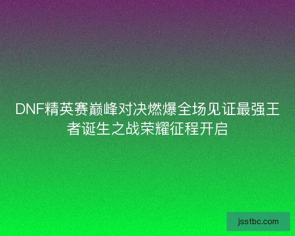 DNF精英赛巅峰对决燃爆全场见证最强王者诞生之战荣耀征程开启